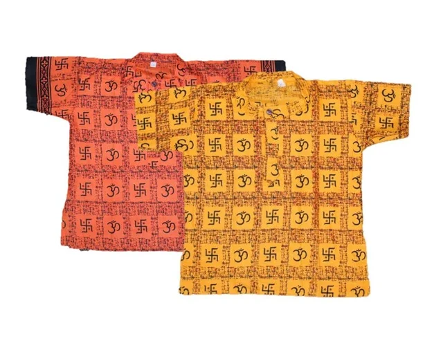PK HUB Baby Boys & Girls Cotton Om Swastik Printed Short Kurta - T-Shirt (Pack of 2) - 7-8 Years, 100, White