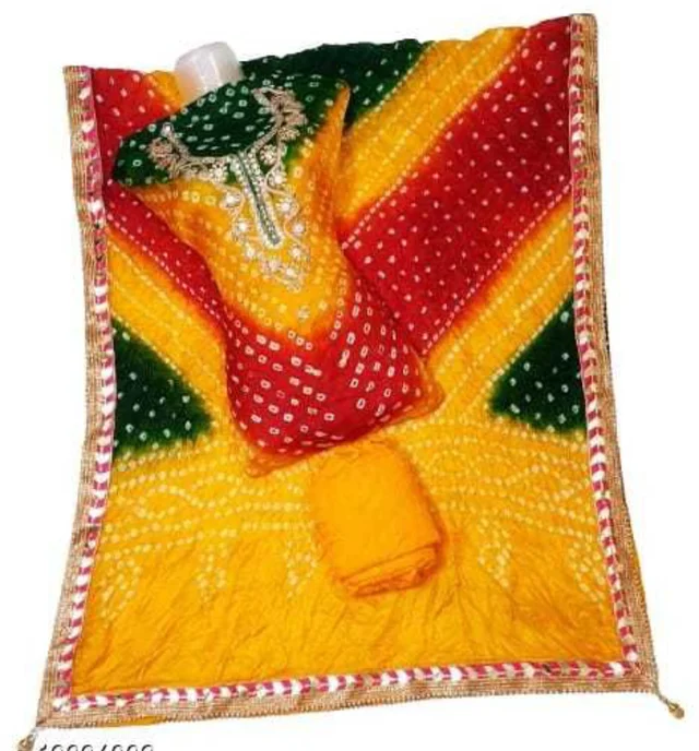 PK HUB Bandhani Hand Work Dress Suit Material for women