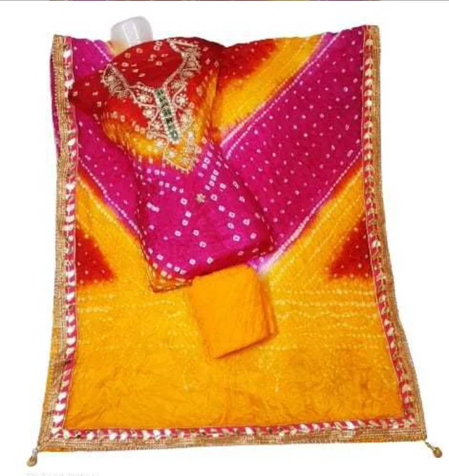PK HUB Bandhani Hand Work Dress Suit Material for women