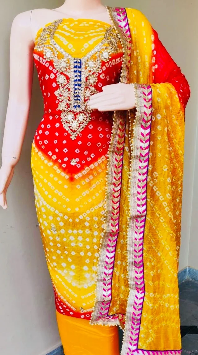 PK HUB Bandhani Hand Work Dress Suit Material for women
