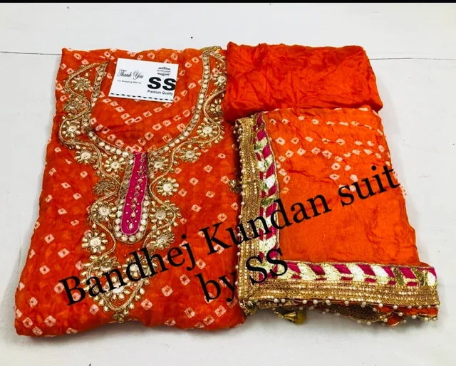PK HUB Bandhani Hand Work Dress Suit Material for women