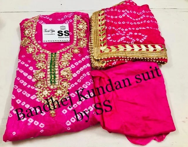 PK HUB Bandhani Hand Work Dress Suit Material for women