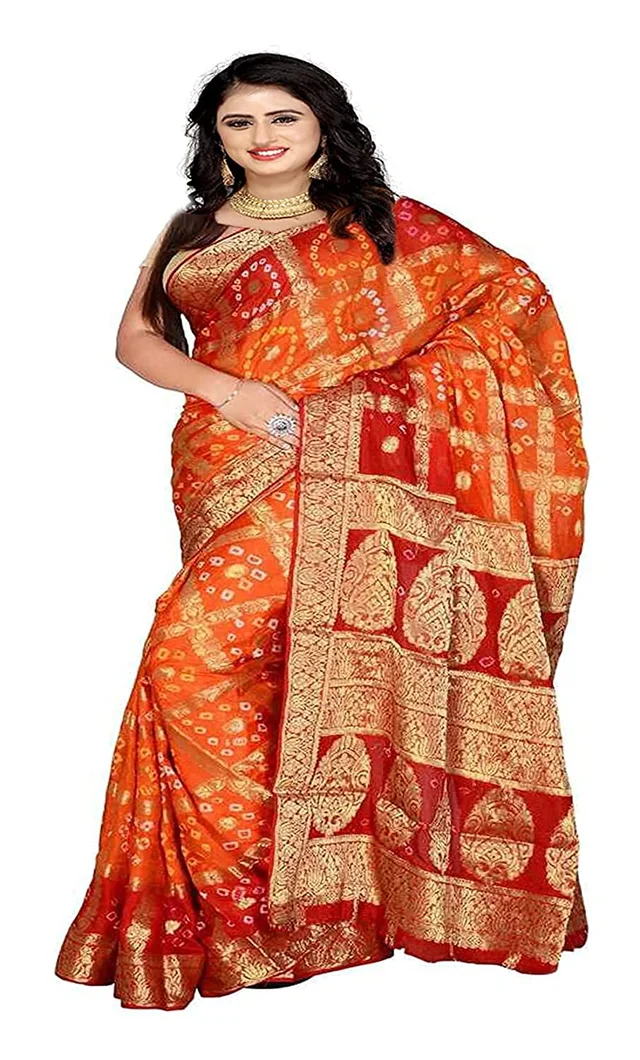PK HUB BANDHANI Women's Jaipuri Rajasthani Art Silk Bandhani Bandhej Banarasi Gharchola Saree