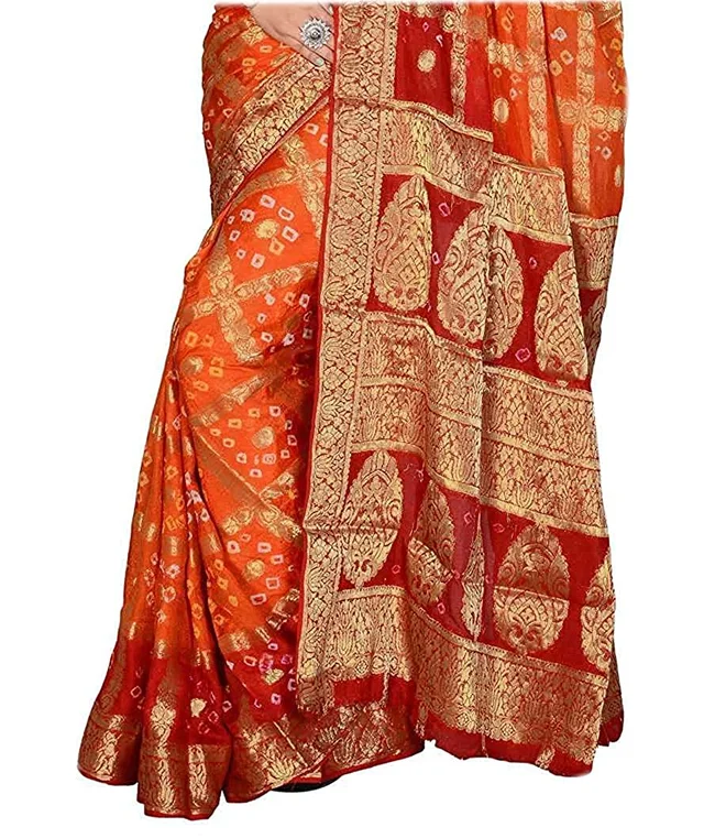 PK HUB BANDHANI Women's Jaipuri Rajasthani Art Silk Bandhani Bandhej Banarasi Gharchola Saree