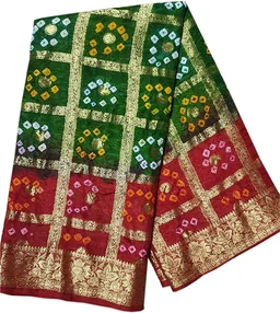 PK HUB BANDHANI Women's Jaipuri Rajasthani Art Silk Bandhani Bandhej Banarasi Gharchola Saree