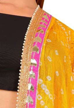 PK HUB Dresses Jaipuri Rajasthani Women's Art Silk Bandhani Bandhej Dupatta With Heavy GOTA PATTI WORK - Free Size, Yellow