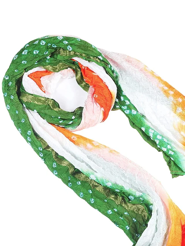 PK HUB Tiranga Bandhini Silk  Women Dupatta for Independence Day