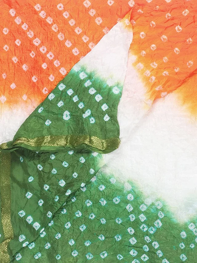 PK HUB Tiranga Bandhini Silk Women Dupatta for Independence Day - FREE SIZE