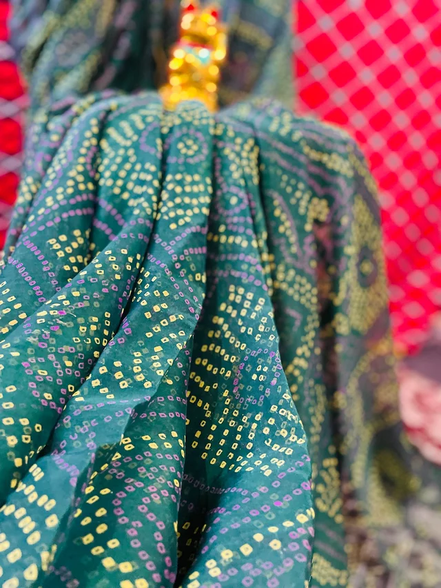 PK HUB Women's Chiffon BANDHANI Saree With Blouse Piece - Green