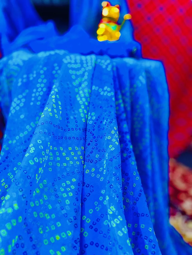 PK HUB Women's Chiffon BANDHANI Saree With Blouse Piece - Aqua Blue
