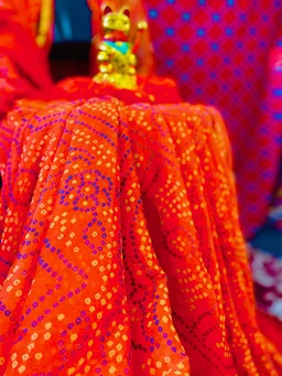 PK HUB Women's Chiffon BANDHANI Saree With Blouse Piece - Orange