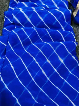 PK HUB Women's Chiffon Leheriya Saree With Blouse Piece - Blue