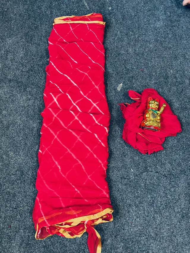 PK HUB Women's Chiffon Leheriya Saree With Blouse Piece - Red
