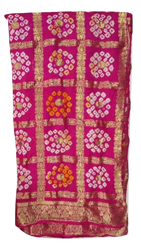 PK HUB Women's Jaipuri Rajasthani Art Silk Bandhani Bandhej Banarasi Gharchola Saree(Pink) - Pink