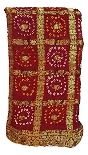 PK HUB Women's Jaipuri Rajasthani Art Silk Bandhani Bandhej Banarasi Gharchola Saree(Marron) - Maroon