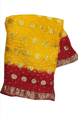 PK HUB Women's Jaipuri Rajasthani Art Silk Bandhani Bandhej Banarasi Gharchola Saree(black) - Black