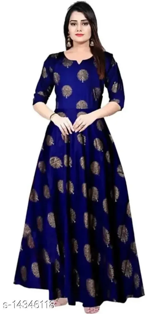PK HUB Women's Rayon Floral Printed Blue Anarkali Kurta - L, Aqua Blue