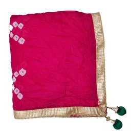 PK HUB Women's Silk Bandhej Multicolor Dupatta - FREE SIZE, Pink