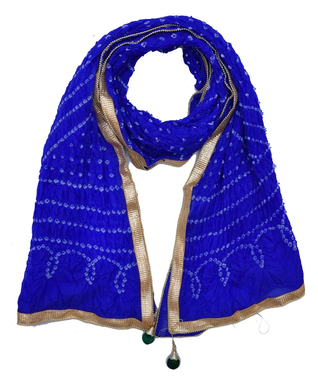 PK HUB Women's Silk Bandhej Multicolor Dupatta - FREE SIZE, Blue