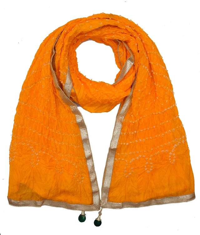 PK HUB Women's Silk Bandhej Multicolor Dupatta - FREE SIZE, Yellow