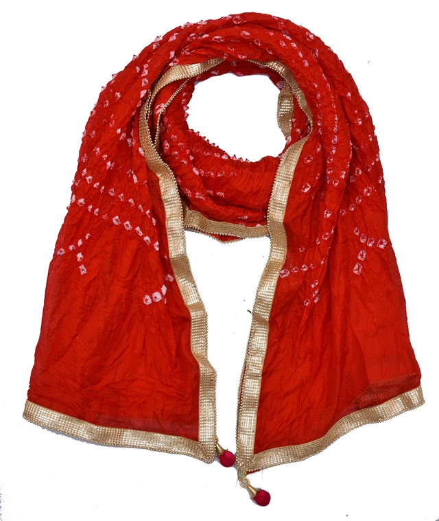 PK HUB Women's Silk Bandhej Multicolor Dupatta - FREE SIZE, Red