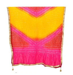 PK HUB Women's Silk Bandhej Multicolor Dupatta - FREE SIZE, Multicolor