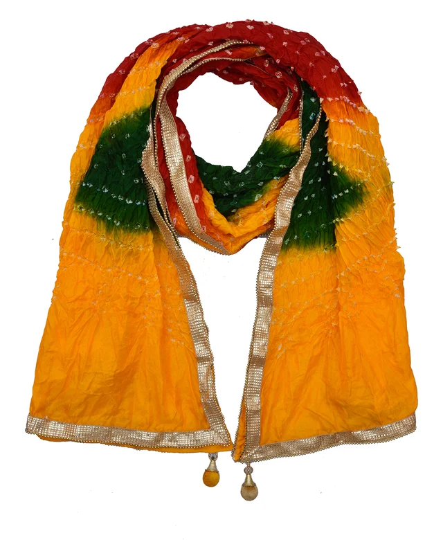 PK HUB Women's Silk Bandhej Multicolor Dupatta - FREE SIZE, Multicolor