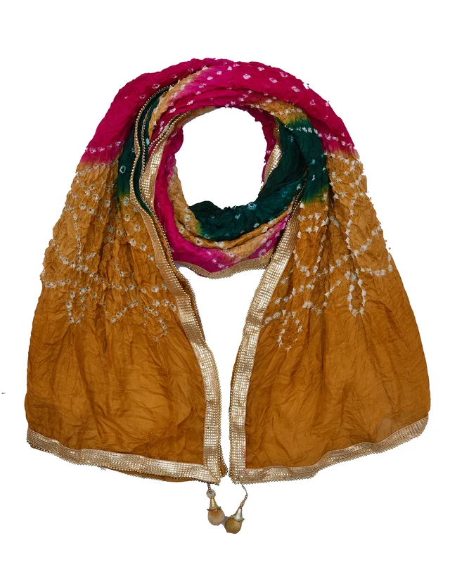 PK HUB Women's Silk Bandhej Multicolor Dupatta - FREE SIZE, Multicolor