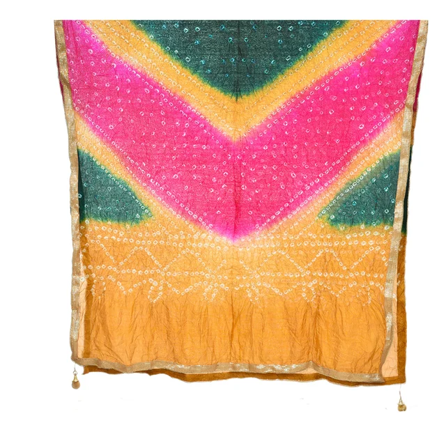 PK HUB Women's Silk Bandhej Multicolor Dupatta - FREE SIZE, Multicolor