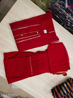 PK HUB Women's Solid Party Wear Kurta Set with Sharara - XL, Red