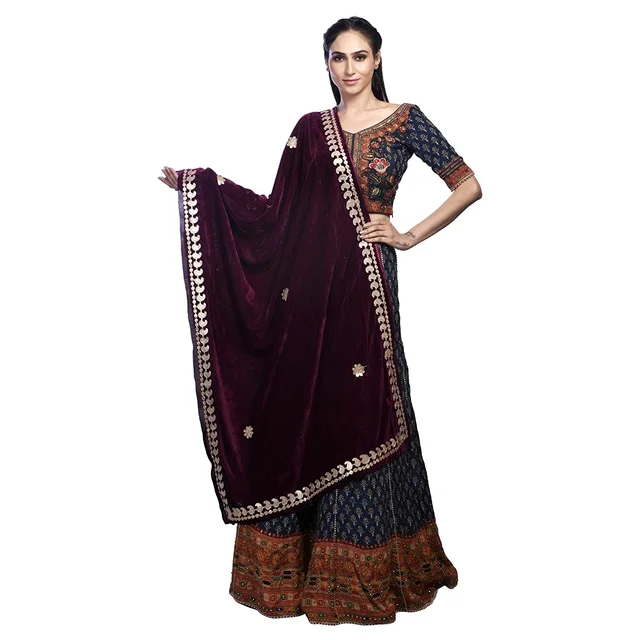 PK HUB Women's Velvet Gota Patti Dupatta (1Pc Dupatta Only, 30 Inches x 2.25 MTRS) - FREE SIZE, Purple