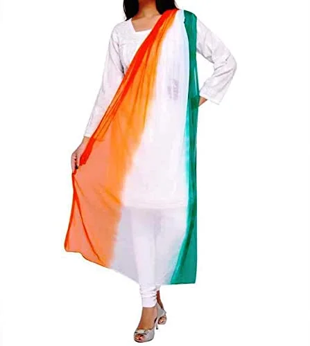 PK HUB Womens Chiffon Dupatta Tricolour - Tiranga (Republic/Independence Day Special) - FREE SIZE