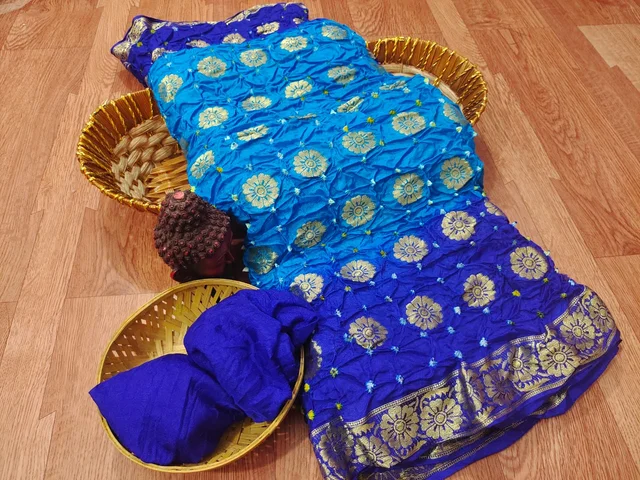 PK HUB Zari Butti Handmade Bandhej Tie Dye Saree with Zari Weaving Border in Art Silk Fabric - Multicolor