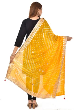 PK HUB® Dresses Jaipuri Rajasthani Women's Art Silk Bandhani Bandhej Dupatta With Heavy Gota Patti Work (Free size) - FREE SIZE