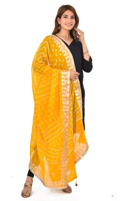 PK HUB® Dresses Jaipuri Rajasthani Women's Art Silk Bandhani Bandhej Dupatta With Heavy Gota Patti Work (Free size) - FREE SIZE