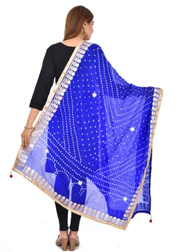 PK HUB® Dresses Jaipuri Rajasthani Women's Art Silk Bandhani Bandhej Dupatta With Heavy Gota Patti Work (Free size) - FREE SIZE, Blue