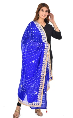 PK HUB® Dresses Jaipuri Rajasthani Women's Art Silk Bandhani Bandhej Dupatta With Heavy Gota Patti Work (Free size) - FREE SIZE, Blue