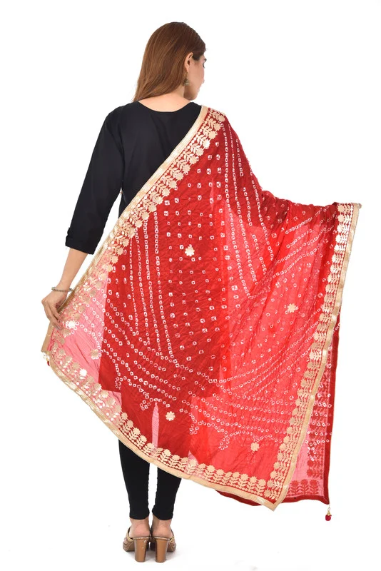 PK HUB® Dresses Jaipuri Rajasthani Women's Art Silk Bandhani Bandhej Dupatta With Heavy Gota Patti Work (Free size) - FREE SIZE, Red