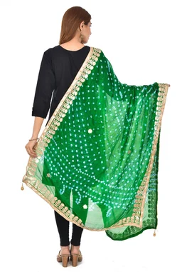 PK HUB® Dresses Jaipuri Rajasthani Women's Art Silk Bandhani Bandhej Dupatta With Heavy Gota Patti Work (Free size) - FREE SIZE, Green