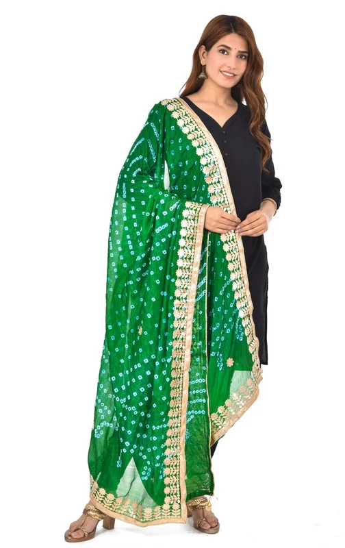 PK HUB® Dresses Jaipuri Rajasthani Women's Art Silk Bandhani Bandhej Dupatta With Heavy Gota Patti Work (Free size) - FREE SIZE, Green