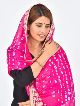 PK HUB® Dresses Jaipuri Rajasthani Women's Art Silk Bandhani Bandhej Dupatta With Heavy Gota Patti Work (Free size) - FREE SIZE, Pink