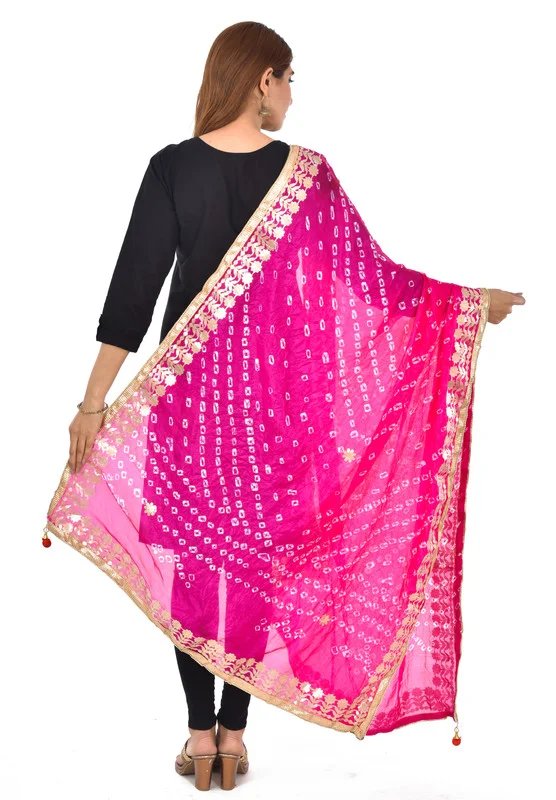 PK HUB® Dresses Jaipuri Rajasthani Women's Art Silk Bandhani Bandhej Dupatta With Heavy Gota Patti Work (Free size) - FREE SIZE, Pink