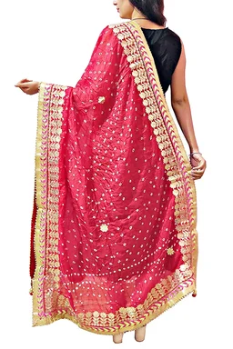 PK HUB® Dresses Women's Jaipuri Rajasthani Girl's Bandhej Dupatta with Heavy Gota Patti Work (Red Heavy Bandhej) (Free Size) - FREE SIZE, Red