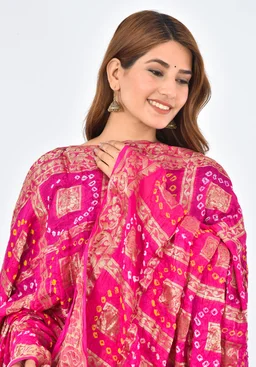 PK HUB® Women's Art Silk Banarasi Bandhej Ghatchola Dupatta (2.5 - mtr) - FREE SIZE, Pink