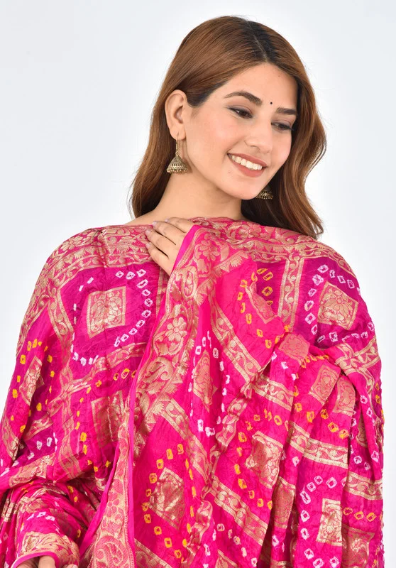 PK HUB® Women's Art Silk Banarasi Bandhej Ghatchola Dupatta (2.5 - mtr) - FREE SIZE, Pink