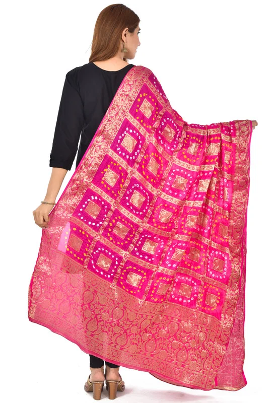 PK HUB® Women's Art Silk Banarasi Bandhej Ghatchola Dupatta (2.5 - mtr) - FREE SIZE, Pink
