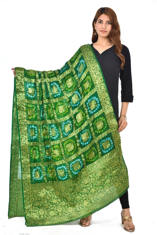 PK HUB® Women's Art Silk Banarasi Bandhej Ghatchola Dupatta (2.5 - mtr) - FREE SIZE, Green