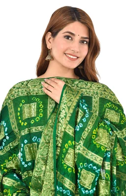 PK HUB® Women's Art Silk Banarasi Bandhej Ghatchola Dupatta (2.5 - mtr) - FREE SIZE, Green