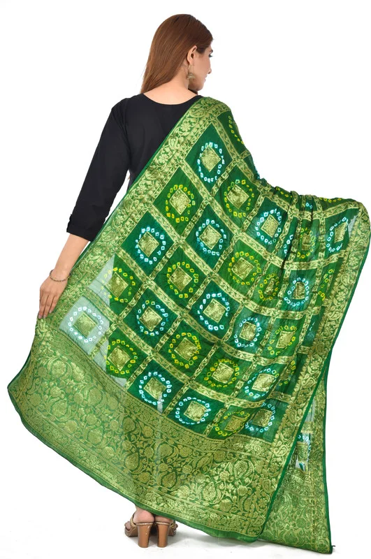 PK HUB® Women's Art Silk Banarasi Bandhej Ghatchola Dupatta (2.5 - mtr) - FREE SIZE, Green