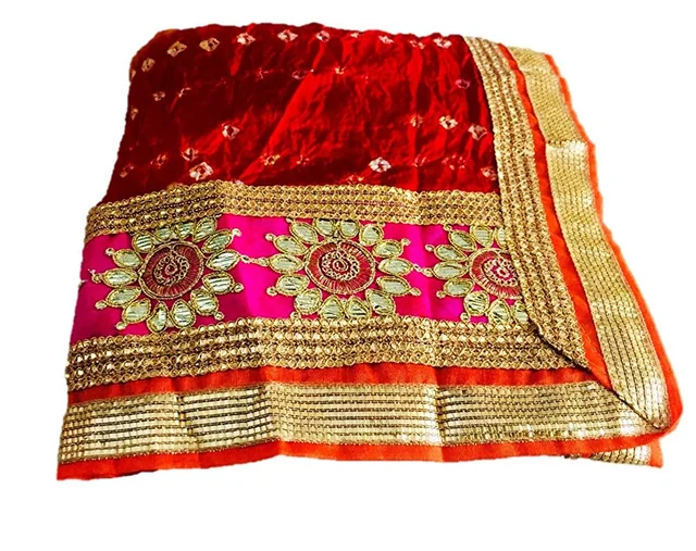 PK HUB® Women's Art Silk Rajasthani Bandhej stitched Ready to wear Lehenga Choli with Dupatta set - Yellow & Blue